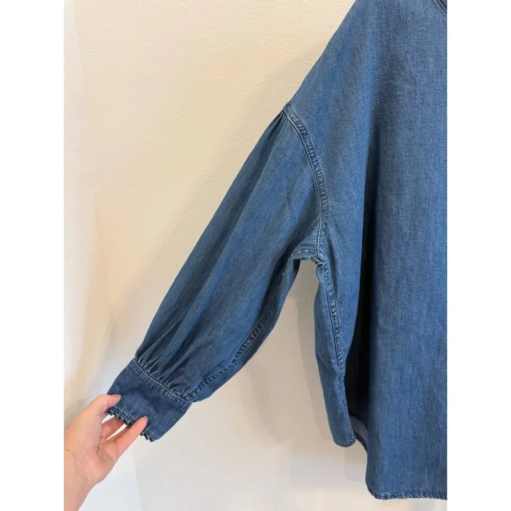 NWT Free People We the Free Denim Dreamin Pullover Henley Medium Oversized Boho